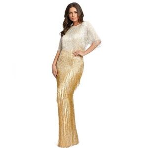 MAC DUGGAL Beaded Fringe Gown Ombré Silver
Gold Formal Dress 4743 Size 4